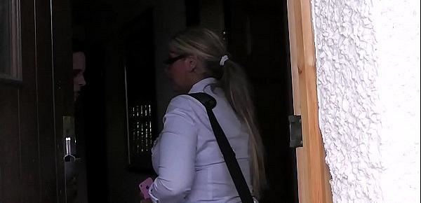  Big tits woman pleases her client at work